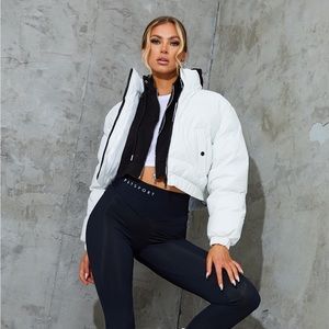 White Reflective Cropped Bubble Puffer Jacket from PLT Size US 4